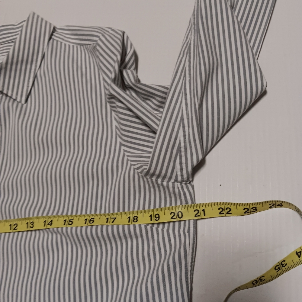 J. JILL Perfect Shirt gray white striped stretch cotton blend button down, L - Picture 9 of 13